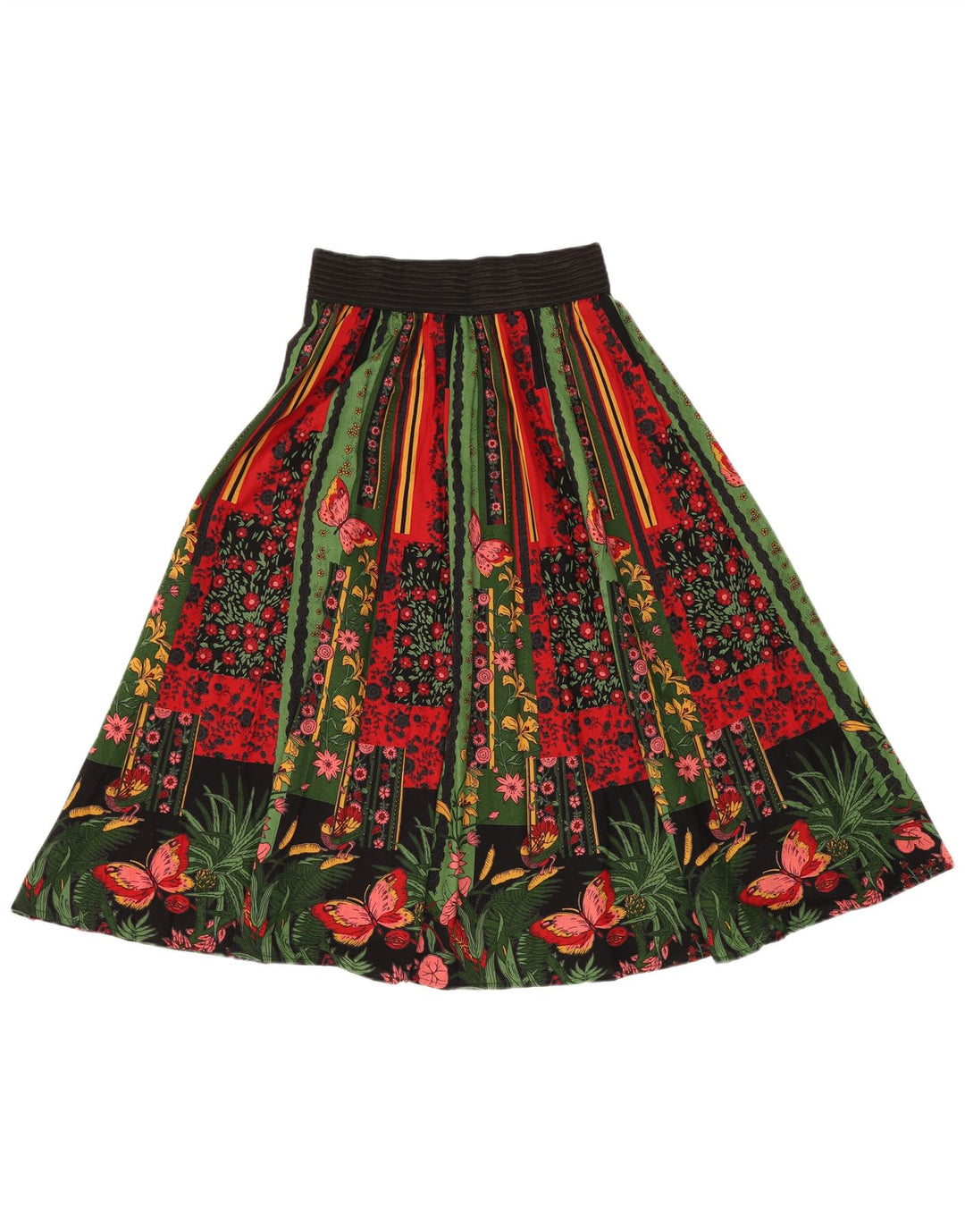 VINTAGE Damen-Rock in A-Linie mit hoher Taille, W24, XS, mehrfarbig, Blumenmuster, Baumwolle