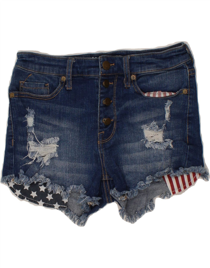 MOSSIMO Womens High Waist Distressed Denim Shorts US 6 Medium W28 Blue Vintage Mossimo and Second-Hand Mossimo from Messina Hembry 