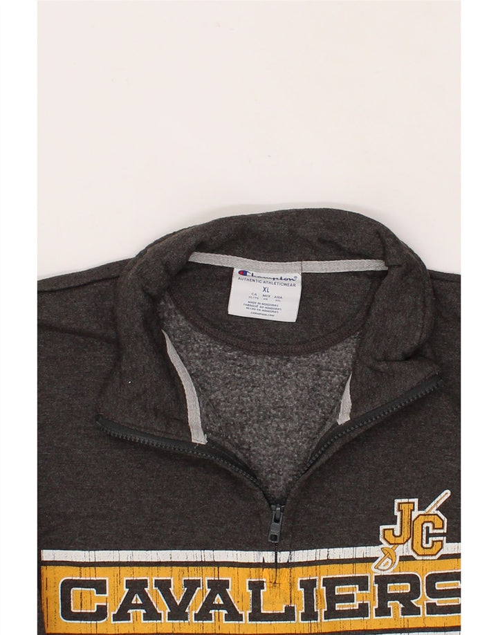 CHAMPION Mens Zip Neck Graphic Sweatshirt Jumper XL Grey Vintage Champion and Second-Hand Champion from Messina Hembry 