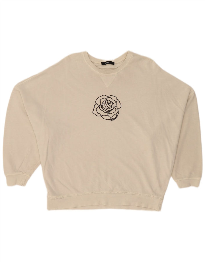 Diesel Übergroßer Grafik-Sweatshirtpullover für Damen, UK 12, mittelweiß, geblümt