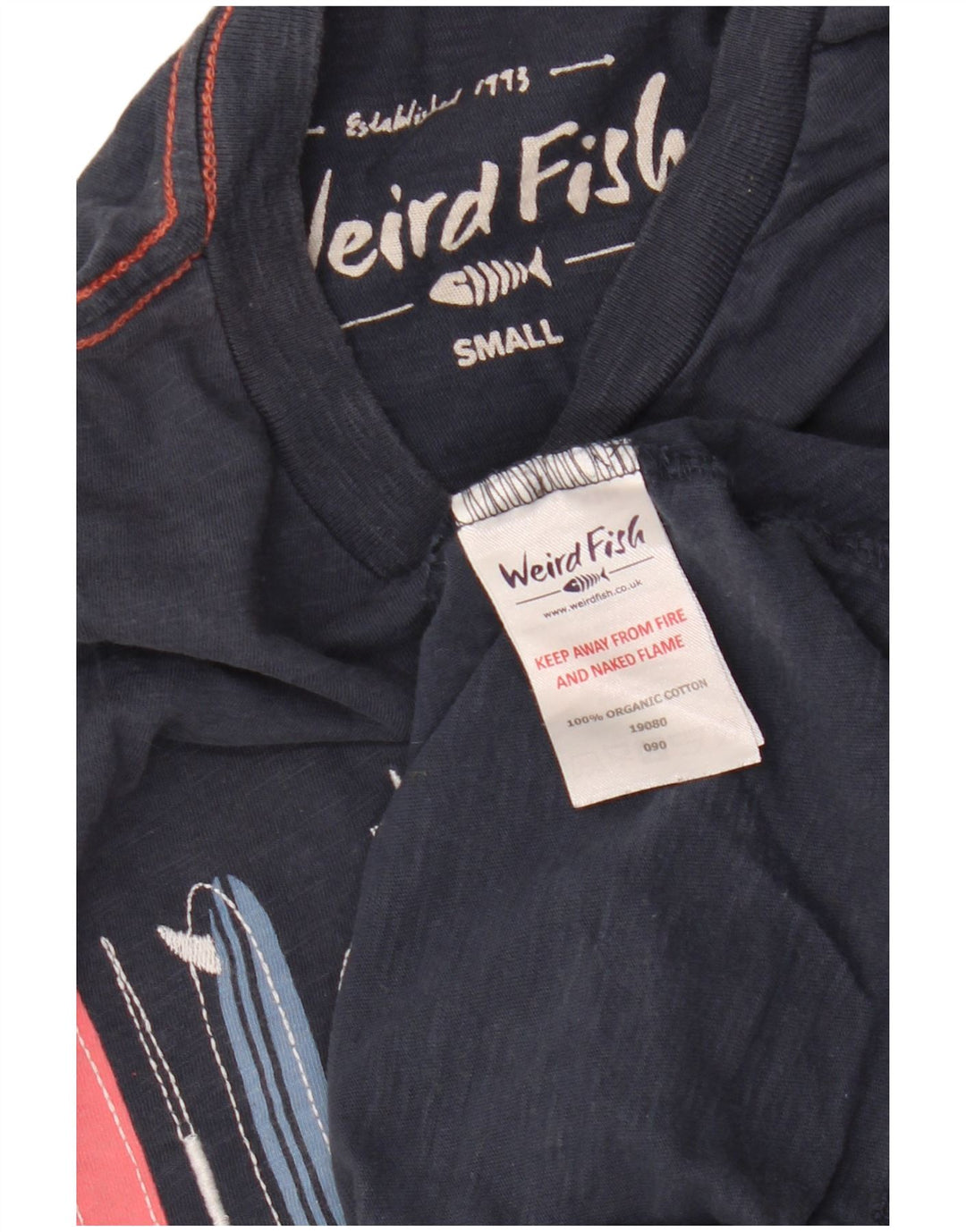 WEIRD FISH Herren-T-Shirt mit Grafik, Größe S, Marineblau, Baumwolle