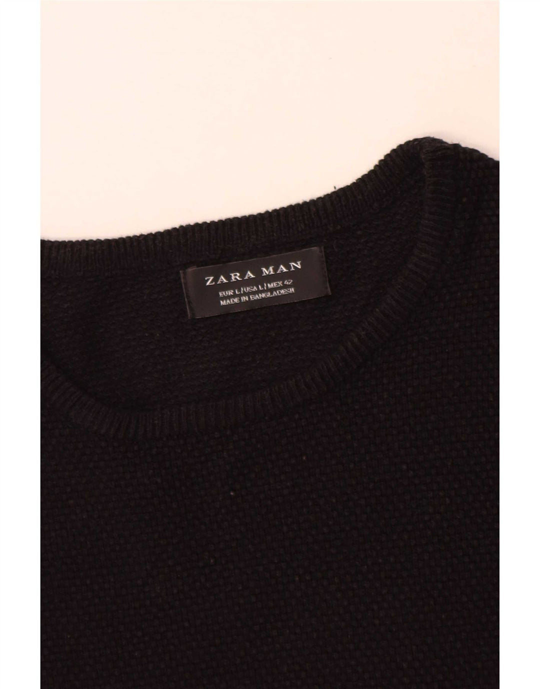Zara Herren-Pullover mit Rundhalsausschnitt, groß, aus schwarzer Baumwolle