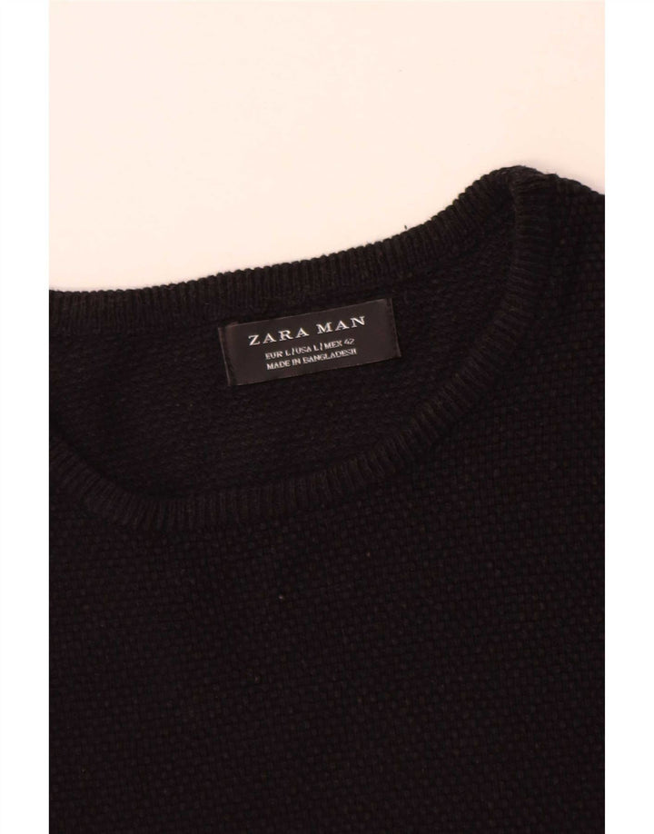 Zara Herren-Pullover mit Rundhalsausschnitt, groß, aus schwarzer Baumwolle