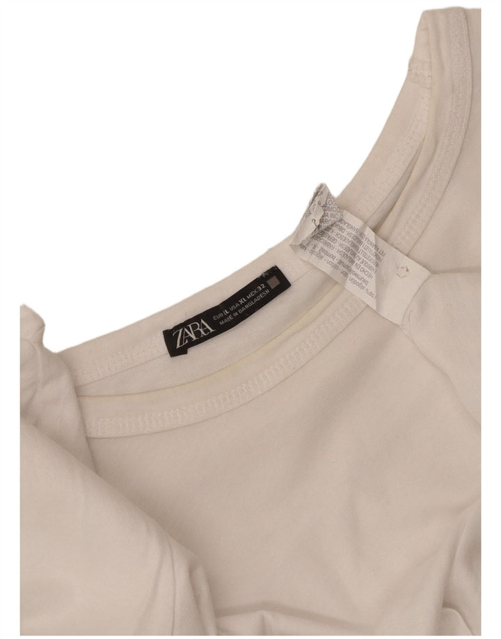 Zara Damen Top Langarm UK 18 XL Weiße Baumwolle