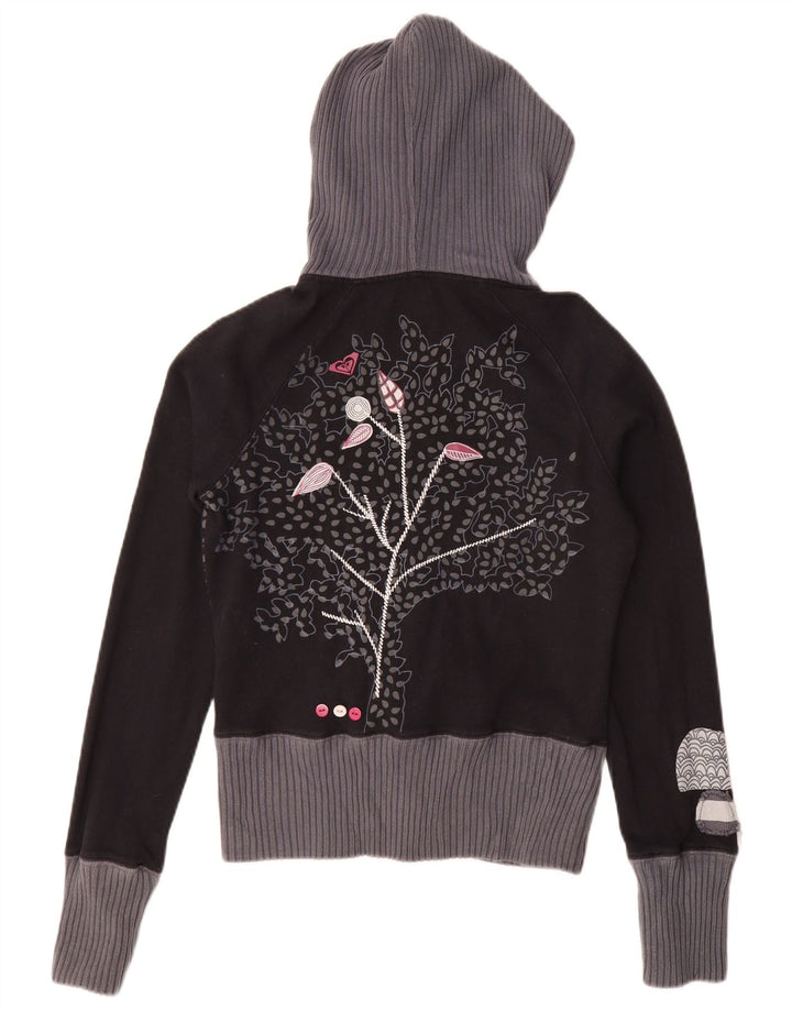 Roxy Womens Crop Graphic Zip Hoodie Pullover UK 12 Medium Black Floral