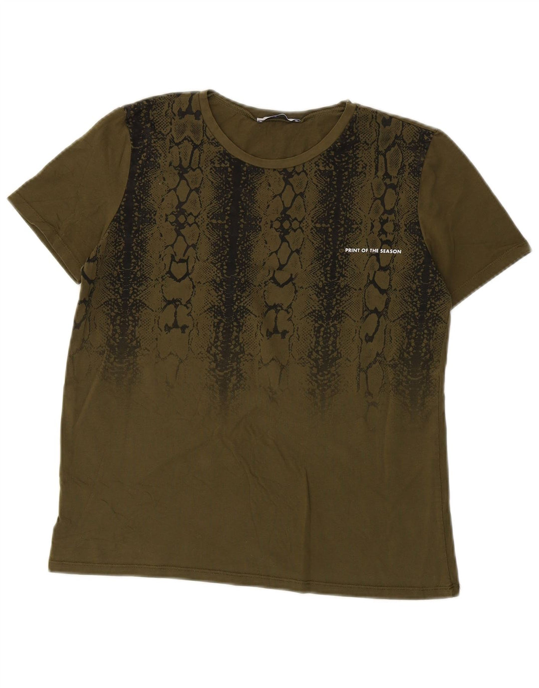 ZARA Damen T-Shirt Top UK 12 Medium Khaki Animal Print