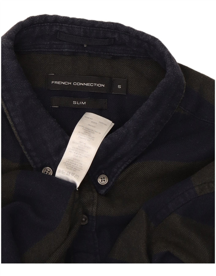 French Connection Slim Flanellhemd für Herren, klein, marineblau, gestreift, Baumwolle