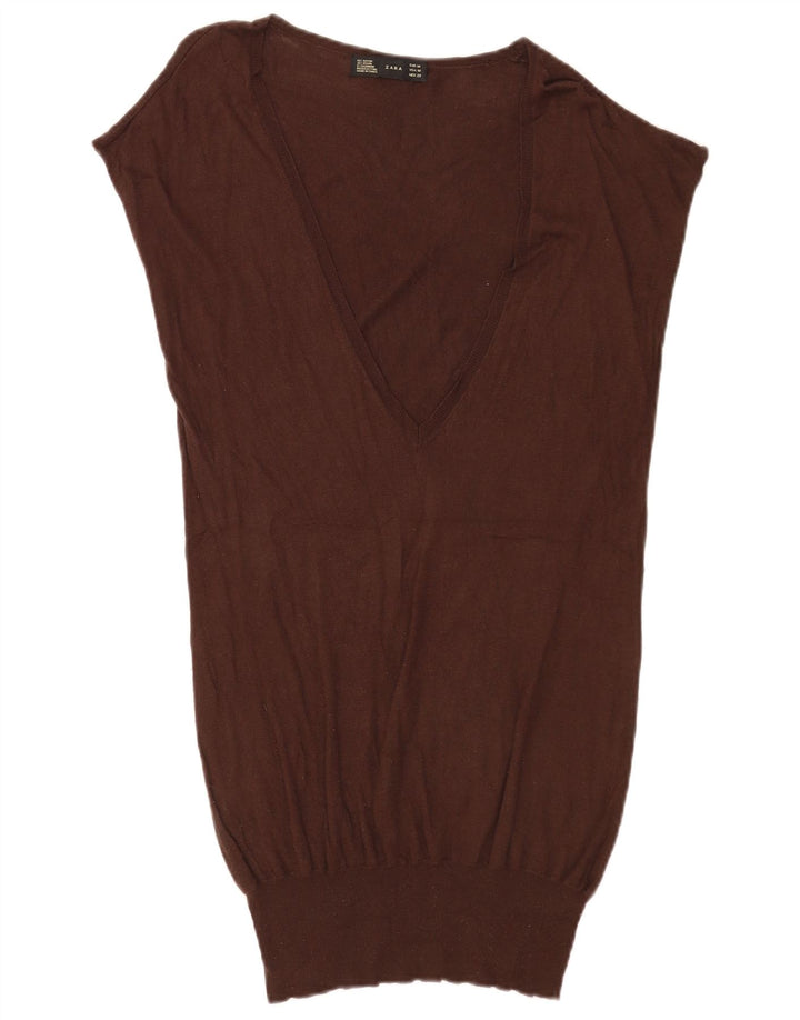 Zara Damen Longline Vest Tank Top Mittelbraun Rayon