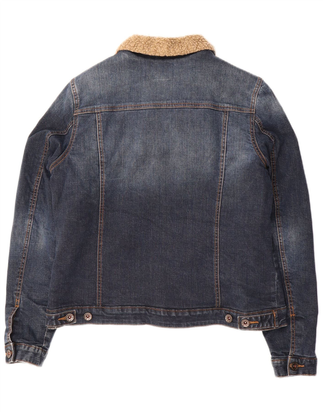 FAT FACE Damen Sherpa-Jeansjacke UK 12 Mittelblaue Baumwolle