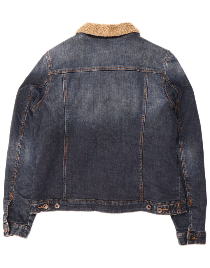 FAT FACE Damen Sherpa-Jeansjacke UK 12 Mittelblaue Baumwolle