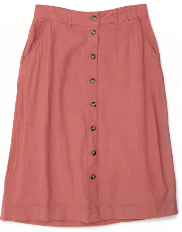 Marks & Spencer Damen Midirock mit hoher Taille, UK 14, Größe L W30, rosa Leinen
