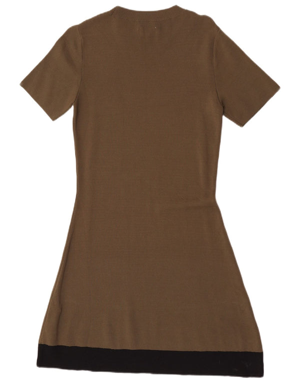 Jack Wills Damen-Pulloverkleid mit kurzen Ärmeln, UK-Gr. 12, mittleres Khaki, Farbblock