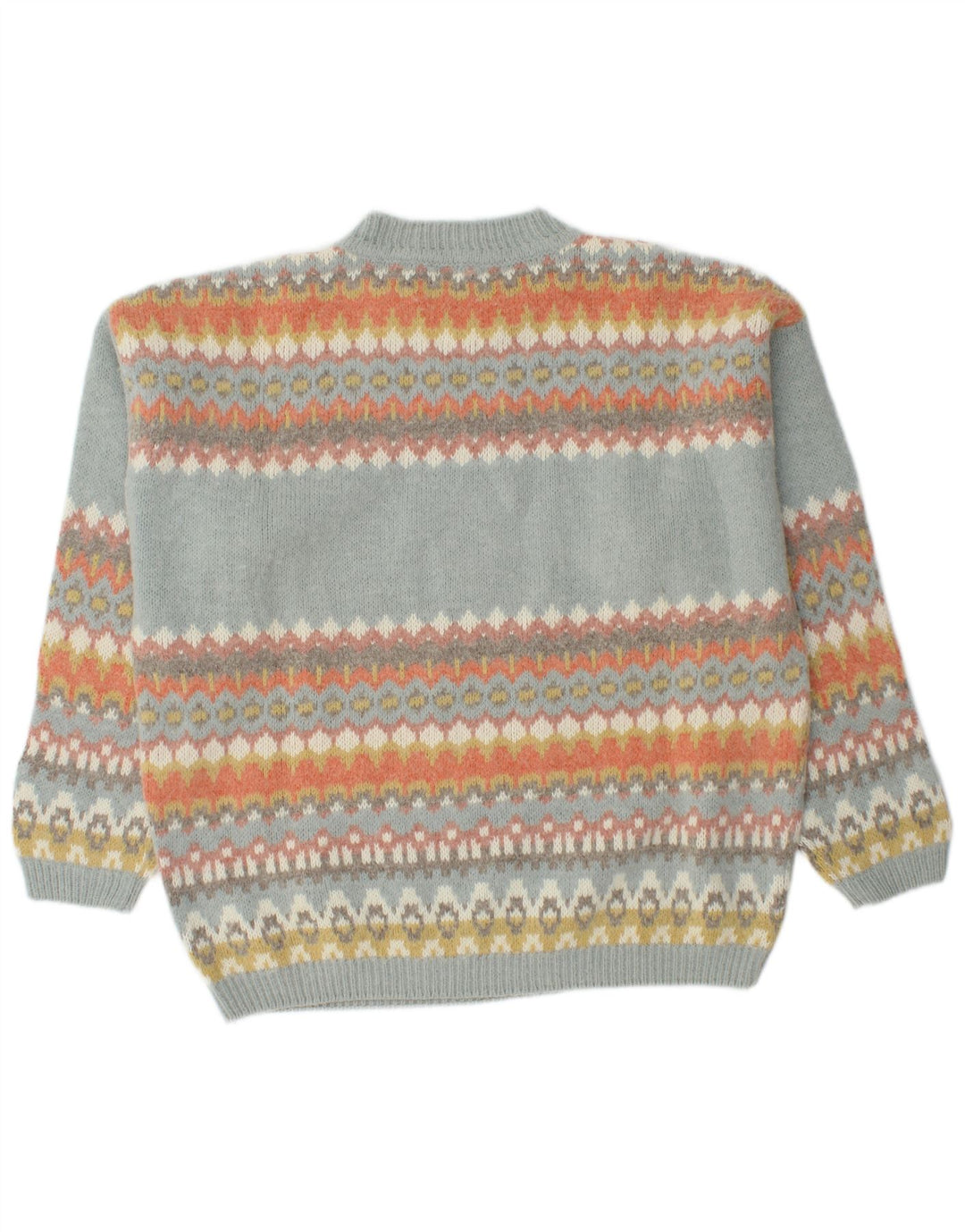 Sisley Herren-Pullover mit Rundhalsausschnitt, mittelgroße, mehrfarbige Fair-Isle-Wolle