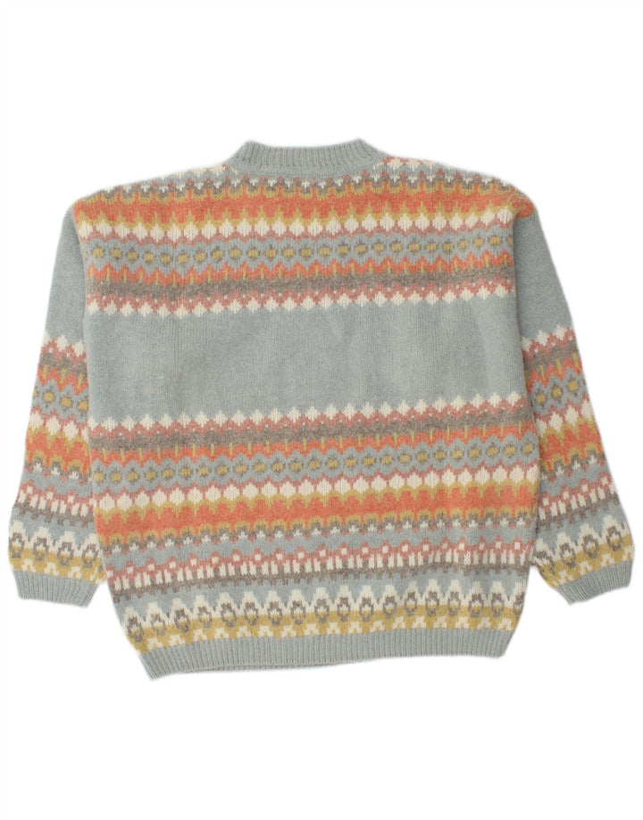 Sisley Herren-Pullover mit Rundhalsausschnitt, mittelgroße, mehrfarbige Fair-Isle-Wolle