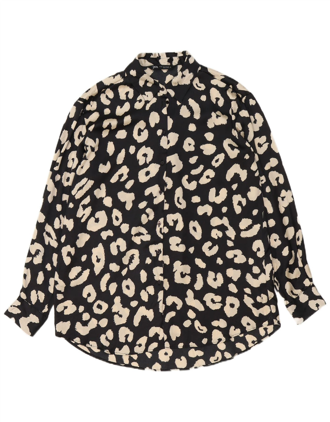Zara Damen-Hemdbluse UK 14 Mittelschwarzes Polyester mit Animal-Print