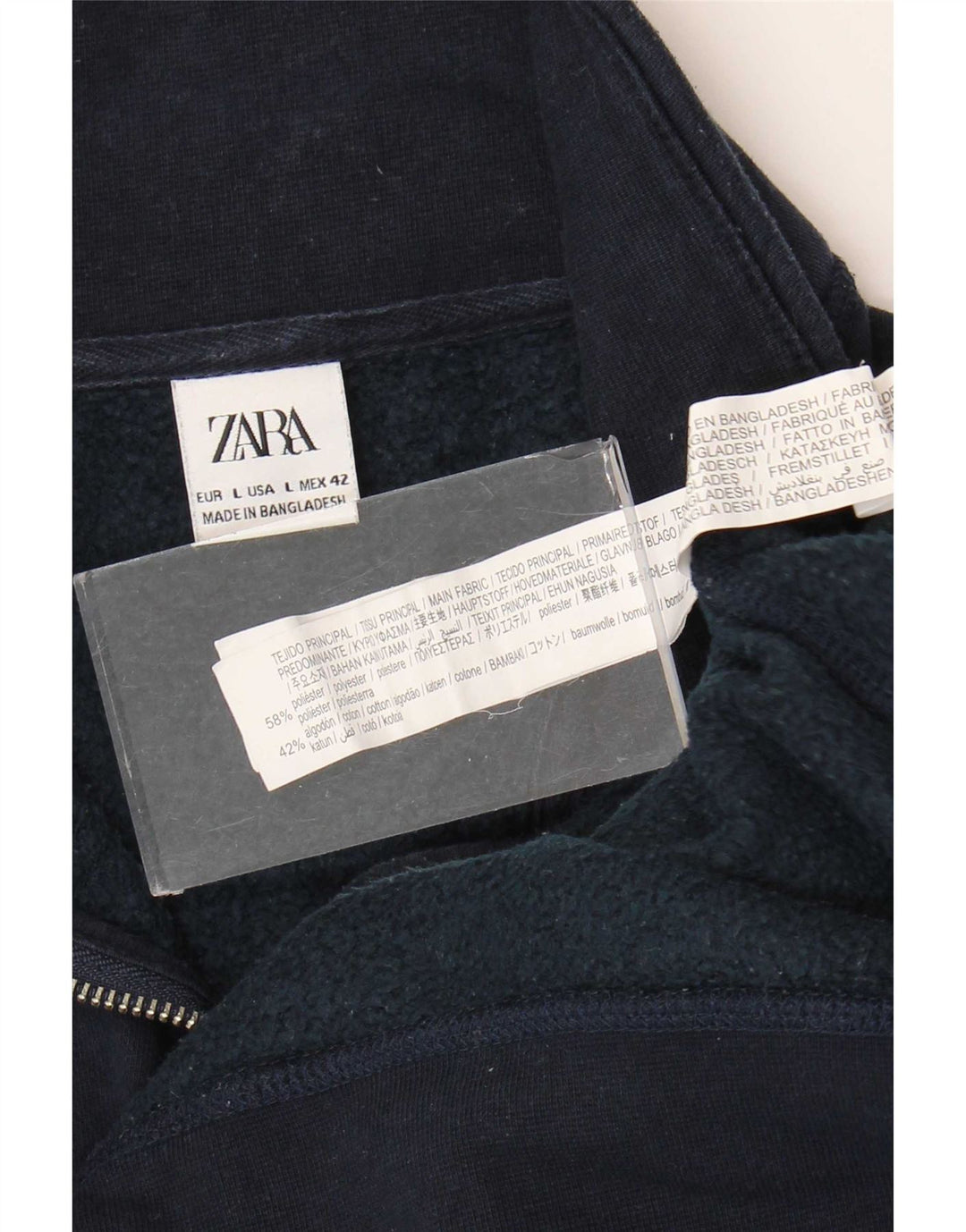 Zara Herren-Sweatshirt mit Reißverschluss am Hals, groß, marineblaues Polyester