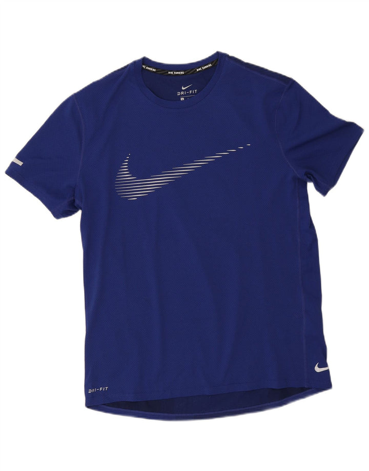 Nike Herren Dri Fit Grafik-T-Shirt-Oberteil aus mittelblauem Polyester