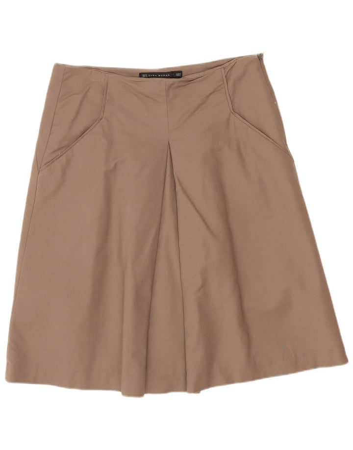 Zara Damen Midirock UK 12 Medium W28 Beige Baumwolle