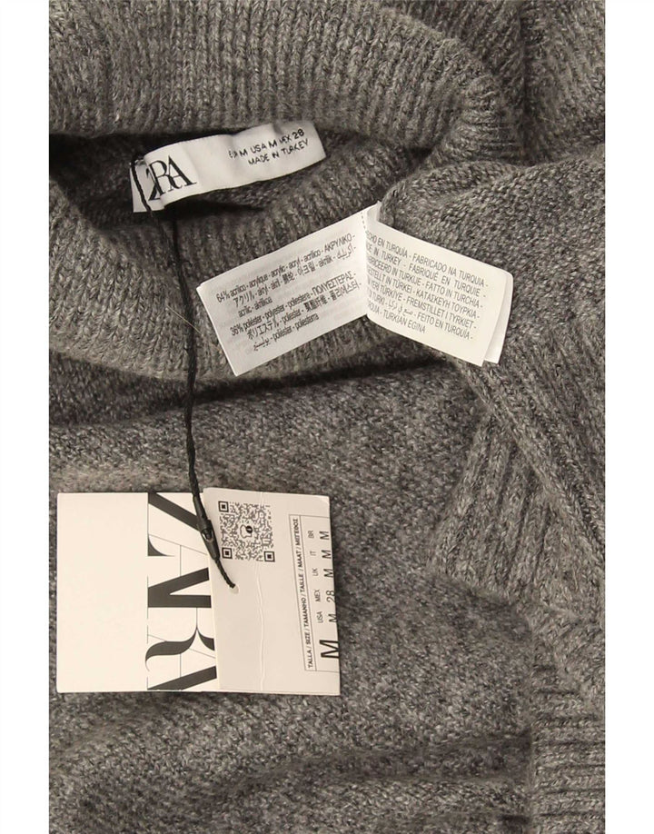 Zara Damen Crop Oversized Rollkragenpullover Pullover UK 14 Mittelgrau