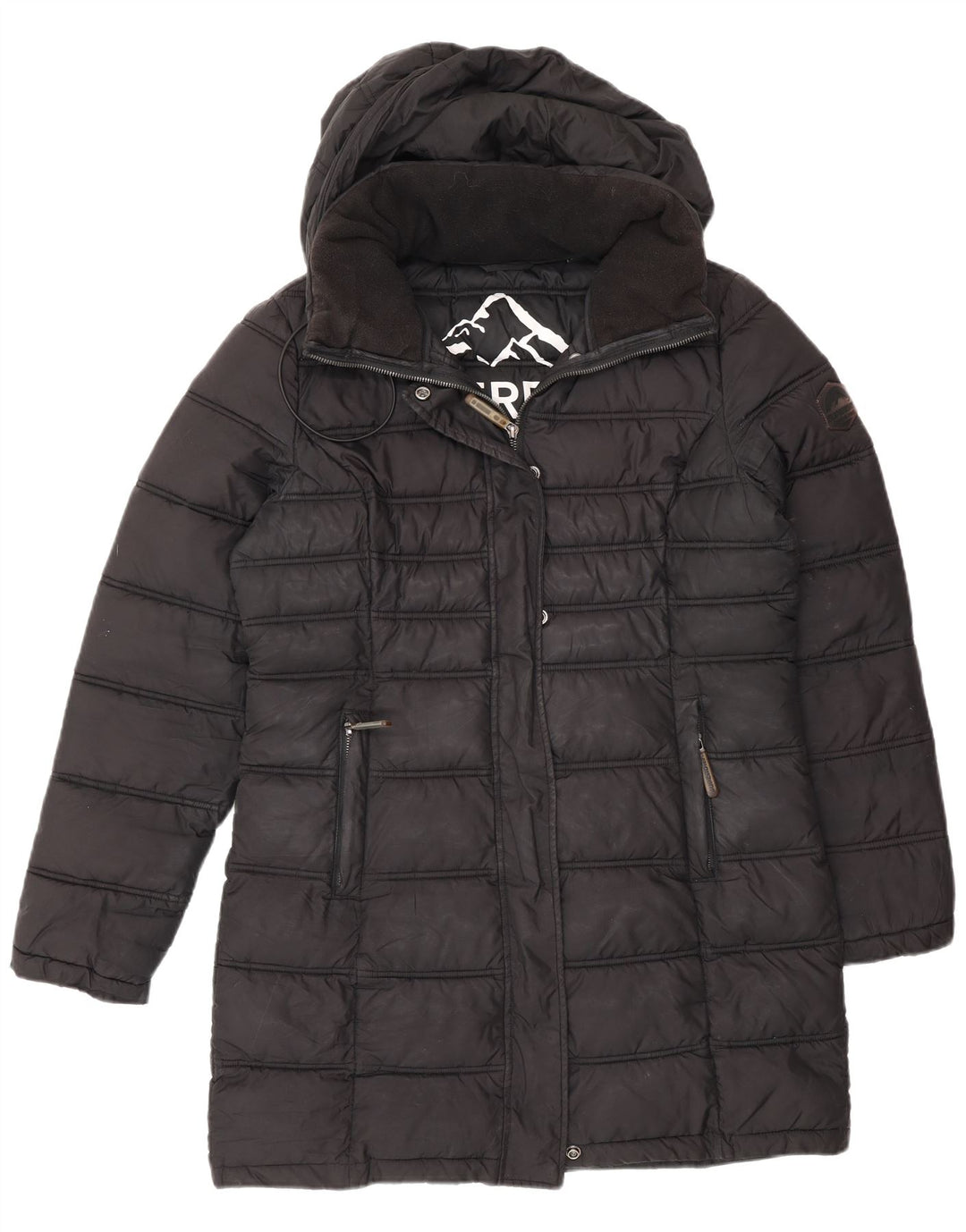 Superdry Wattierter Mantel mit Kapuze für Damen, UK 12, Mittelschwarz, Polyester