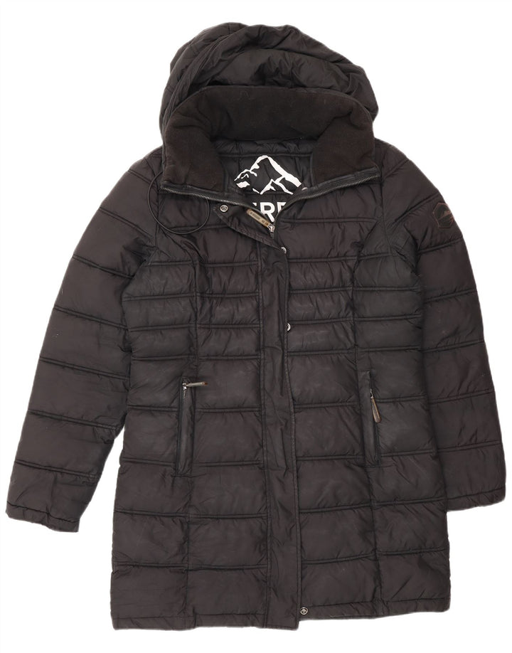 Superdry Wattierter Mantel mit Kapuze für Damen, UK 12, Mittelschwarz, Polyester