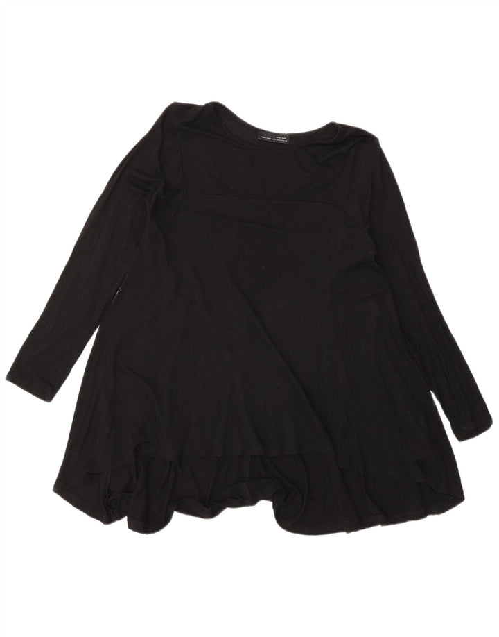 Zara Damen Langarm-Tunika-Top UK 14 Mittelschwarze Viskose