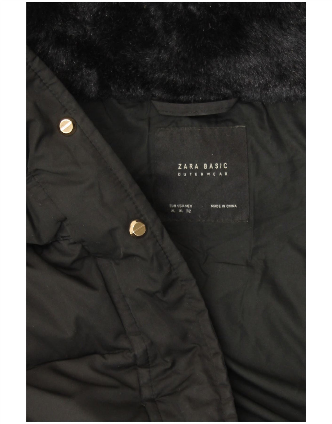 ZARA Damen Kapuzenmantel, wattiert, Gr. 18, XL, Schwarz