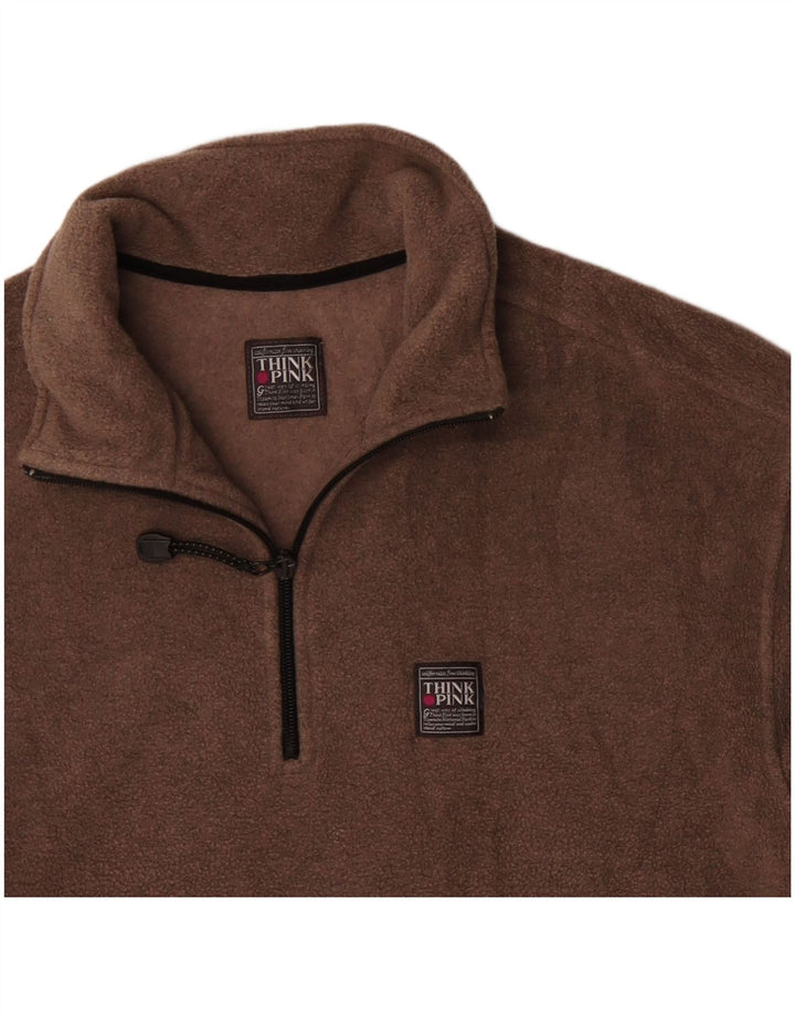 Think Pink Damen-Fleecepullover mit Reißverschluss am Hals, UK 14, Mittelbraun, Polyester