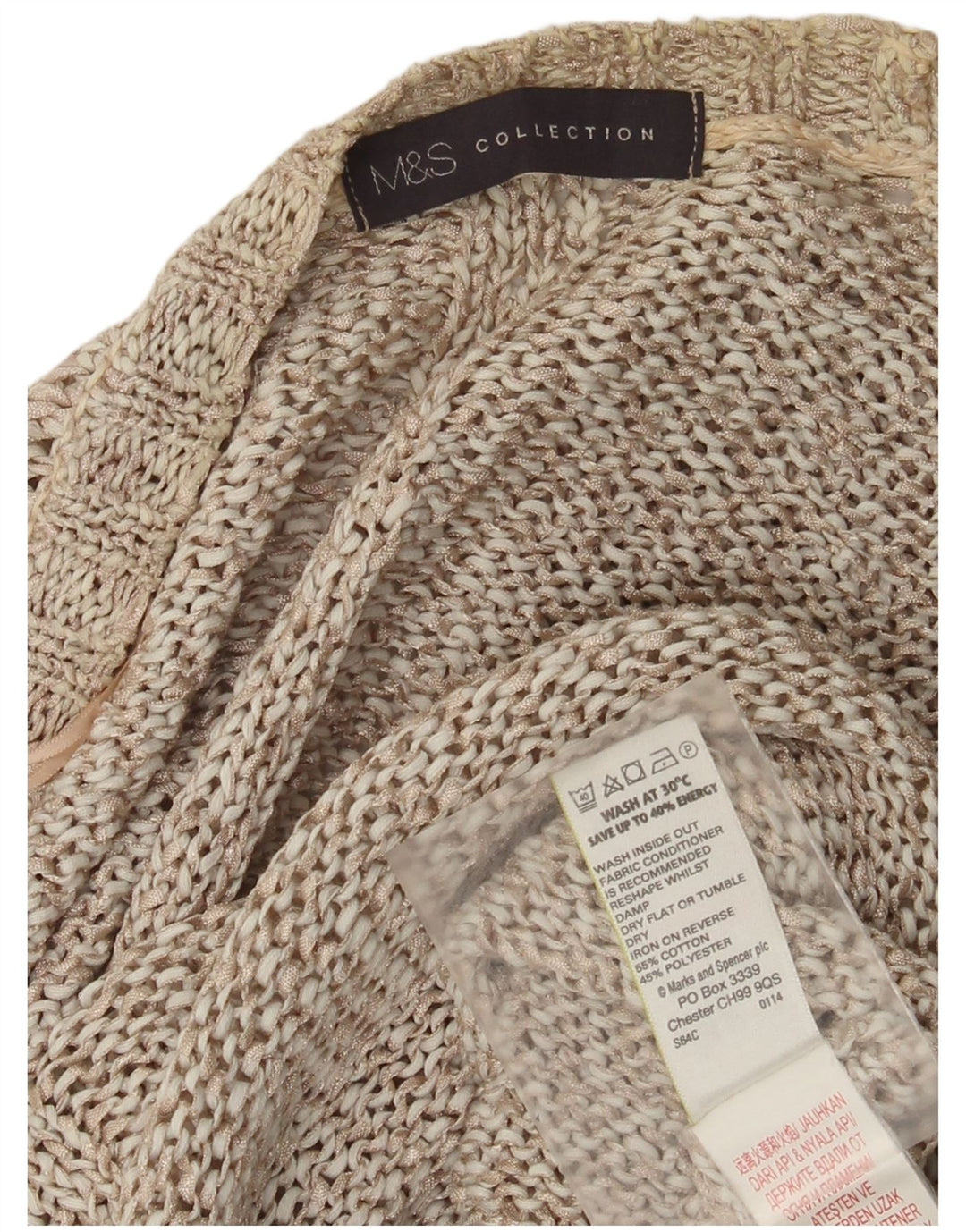 Marks & Spencer Damen-Strickjacke mit 3/4-Ärmeln, offen, Gr. 8, Beige