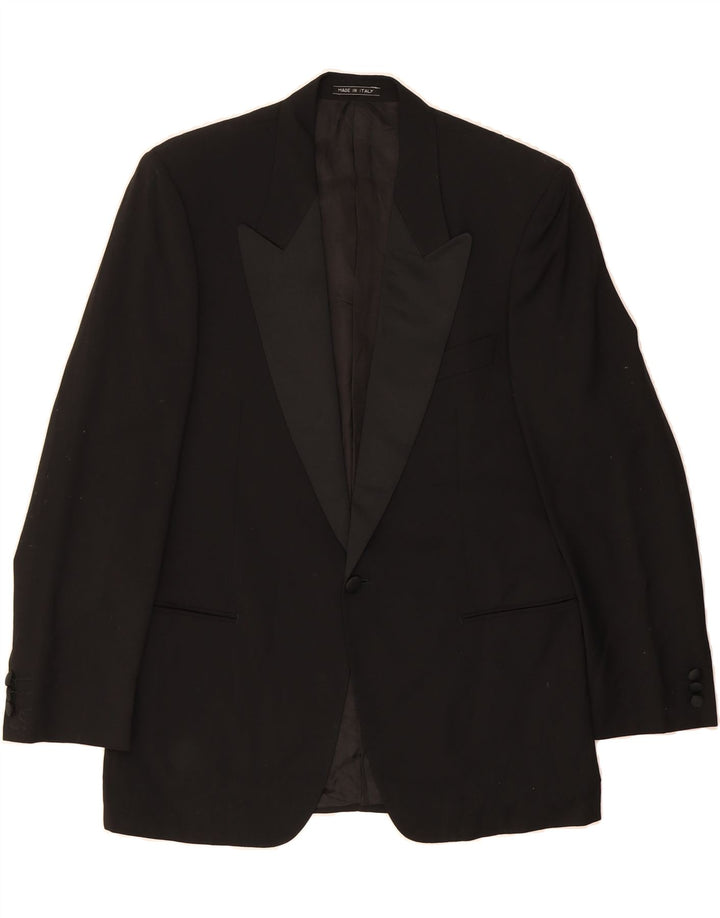 RENATO BARBANO Mens 1 Button Blazer Jacket IT 50 Large Black Merino Wool Vintage Renato Barbano and Second-Hand Renato Barbano from Messina Hembry 