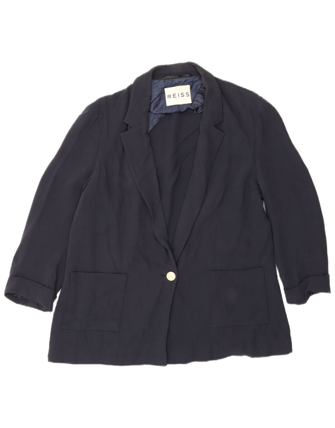 Reiss Damen-Blazerjacke mit 3/4-Ärmeln und 1 Knopf, Gr. 40, Marineblau