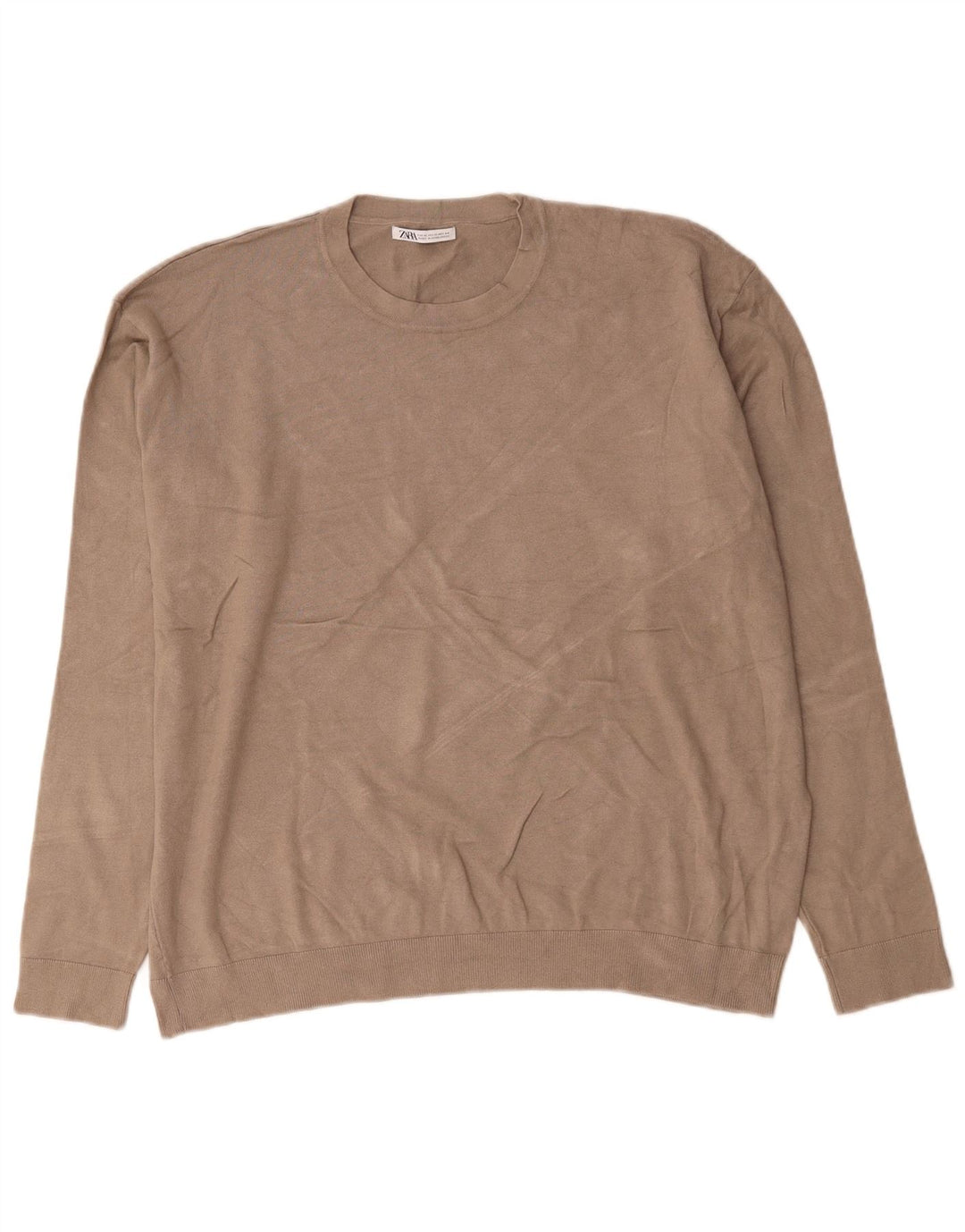 Zara Herren-Pullover mit Rundhalsausschnitt, XL, graue Viskose