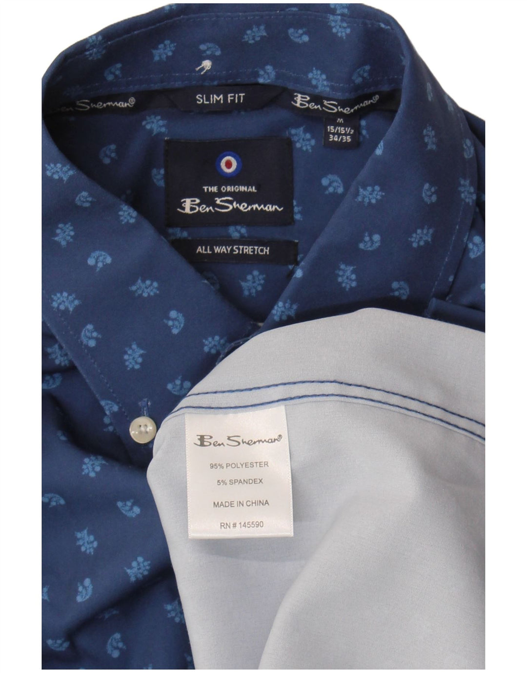 Ben Sherman Herren-Slim-Fit-Hemd, Größe 15 1/2, mittelblaues Blumenmuster, Polyester