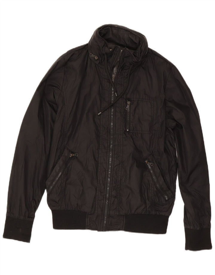 Zara Herren-Bomberjacke mit Kapuze, UK 38, mittelschwarzes Nylon