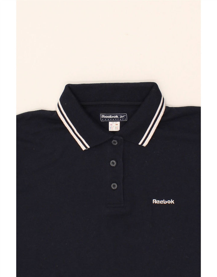 REEBOK Womens Polo Shirt UK 14 Large Navy Blue Polyester Vintage Reebok and Second-Hand Reebok from Messina Hembry 