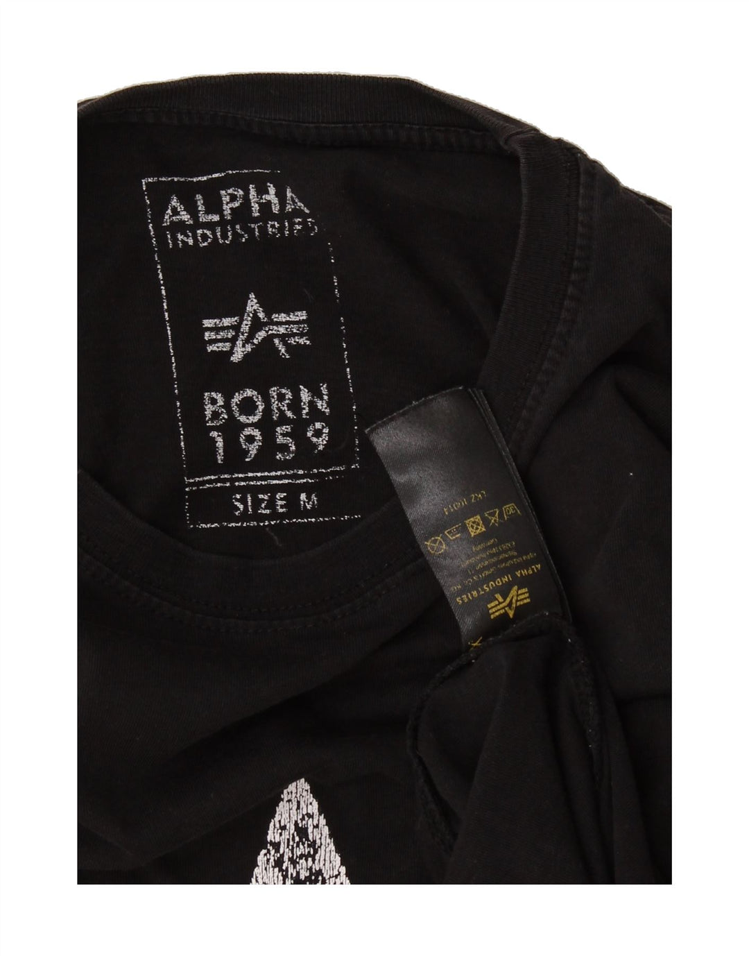 ALPHA INDUSTRIES Mens Graphic T-Shirt Top Medium Black Cotton Vintage Alpha Industries and Second-Hand Alpha Industries from Messina Hembry 