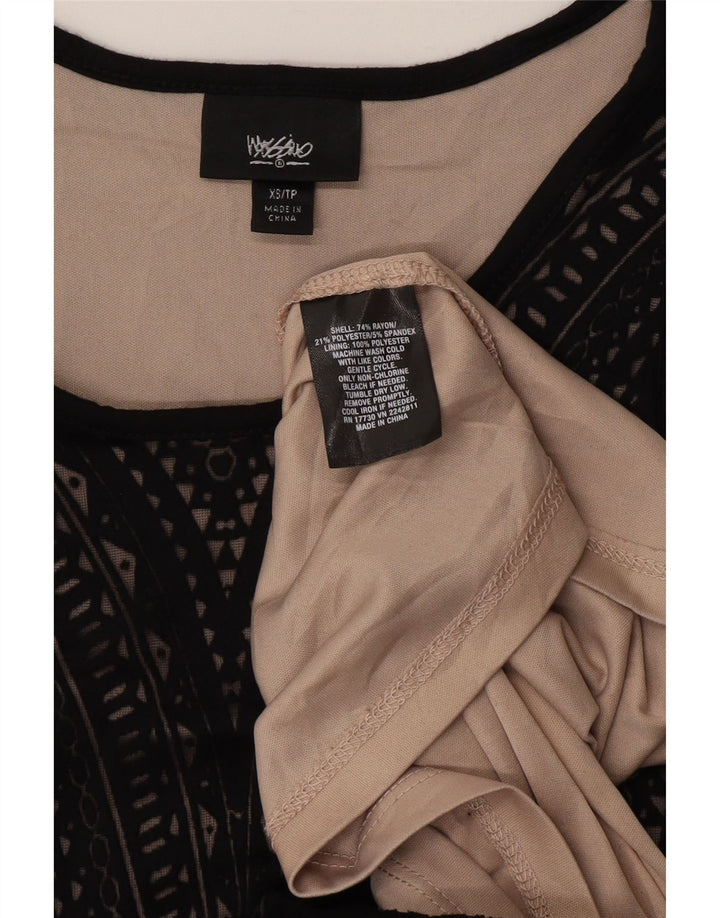 MOSSIMO Ärmelloses, figurbetontes Damenkleid UK 6 XS Schwarzer geometrischer Rayon