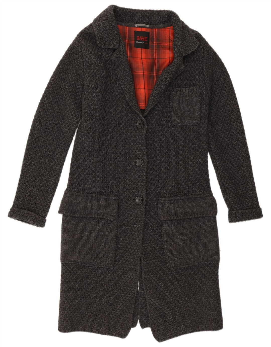 RIFLE Damen Strickmantel UK 10 Small Graue Lammwolle