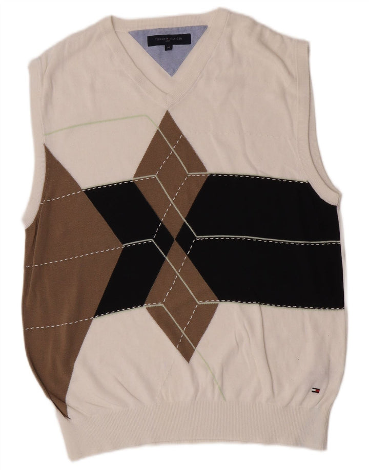 Tommy Hilfiger Herren-Weste-Tanktop, mittelweiße Argyle-/Diamant-Baumwolle