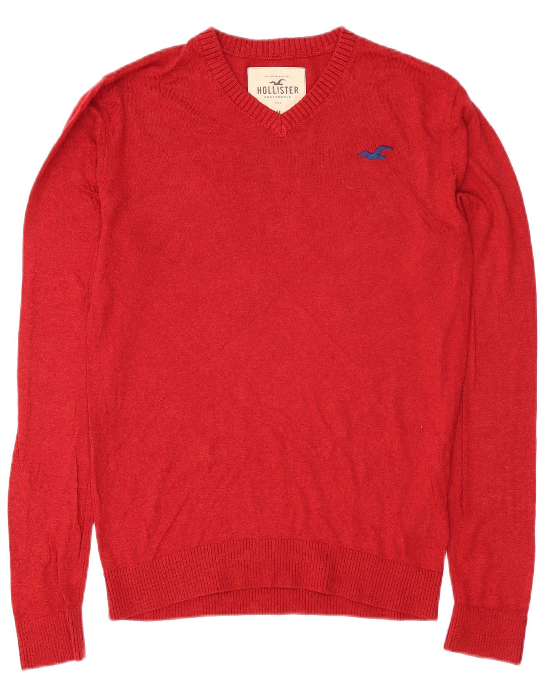 Hollister Herren-Pullover mit V-Ausschnitt aus mittelroter Baumwolle