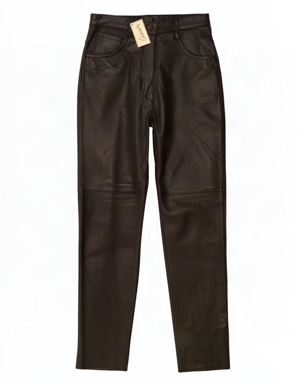Vintage Damen Tapered Lederhose UK 12 Medium W26 L31 Schwarz