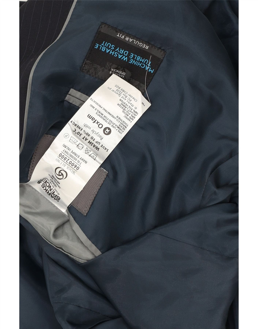 Marks & Spencer Herren-Blazer mit 2 Knöpfen, UK 42, XL, Marineblau, Nadelstreifen