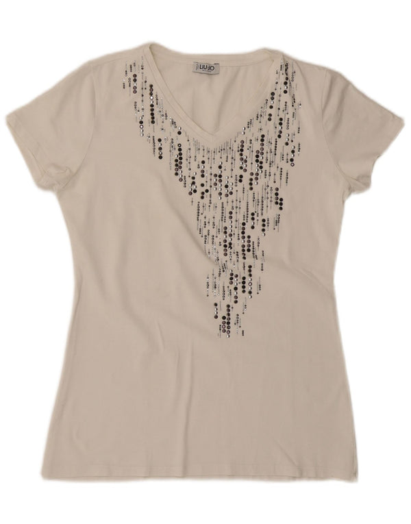 LIU JO Damen Milano T-Shirt Top UK 12 Medium Weiß