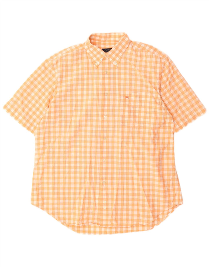 Burberry Herren-Kurzarmhemd, große orangefarbene Gingham-Baumwolle