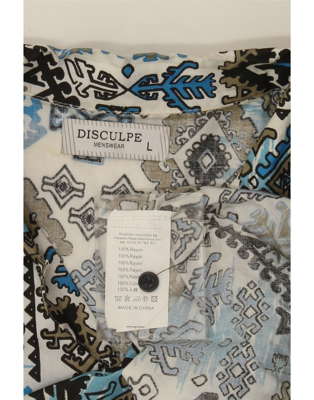 Vintage Herren Kurzarmhemd Groß Blau Ikat Rayon