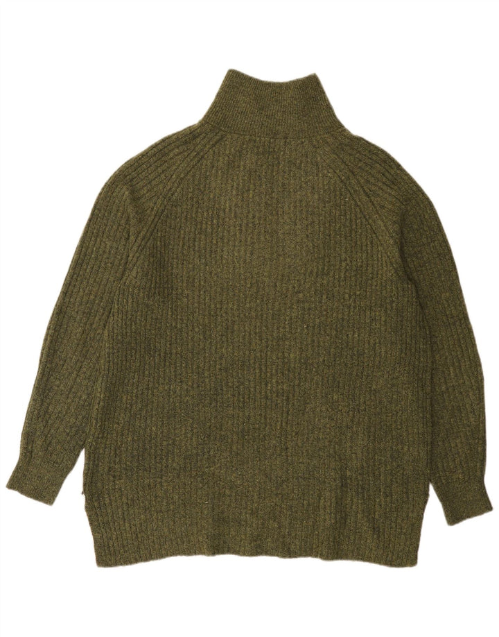 Marks & Spencer Herren-Pullover mit Reißverschluss am Hals, groß, grünes Acryl