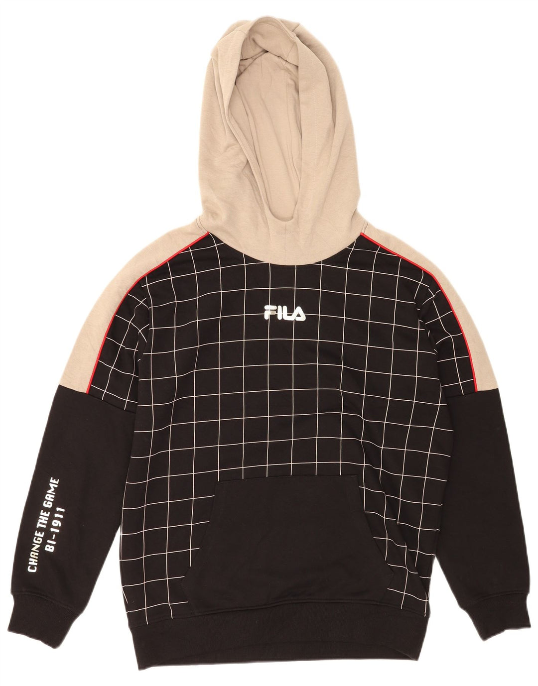 Fila Herren Change the Game Graphic Kapuzenpullover Mittelschwarz kariert Baumwolle