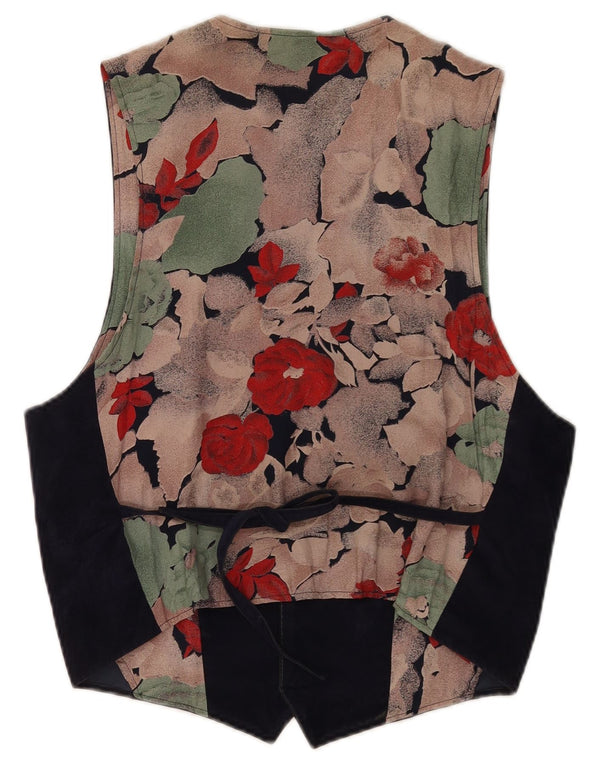 Vintage Damen Wildlederweste UK 14 Medium Navy Blue Floral