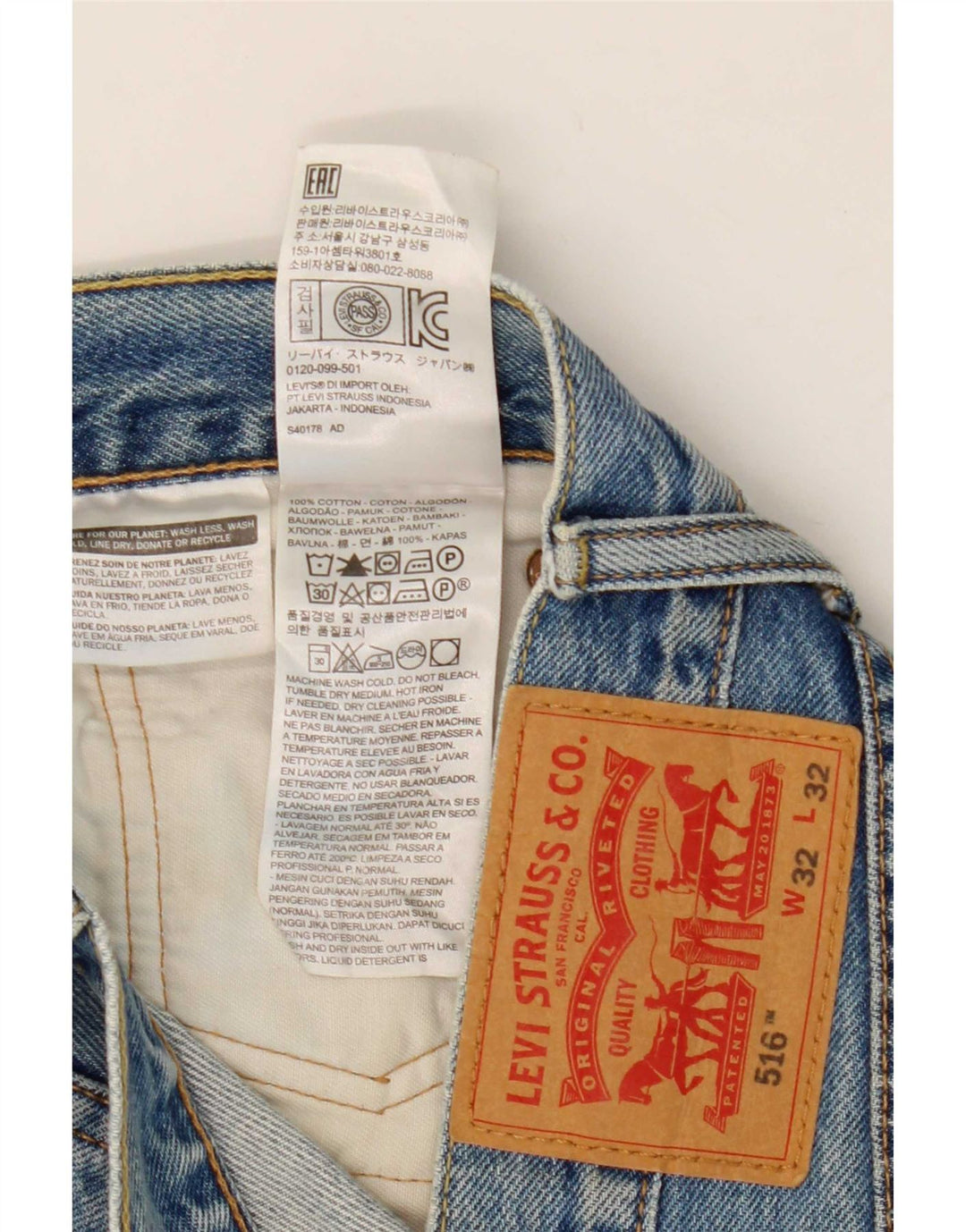 Levi's Herren 516 Slim Straight Jeans W32 L26 Blaue Baumwolle
