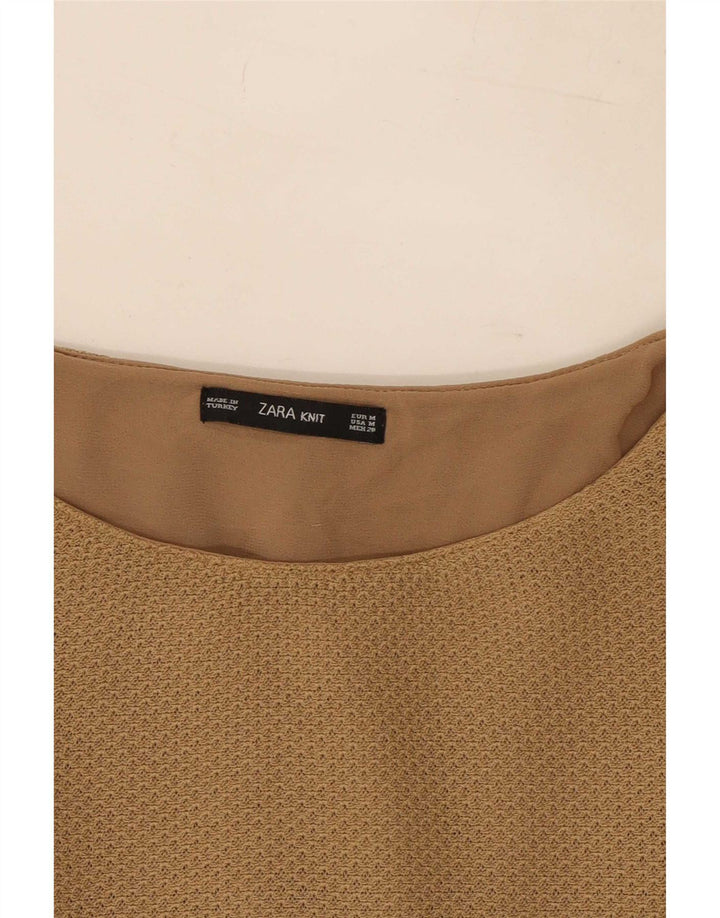Zara Damen Langarm-Blusenoberteil UK 12 Mittelbeige